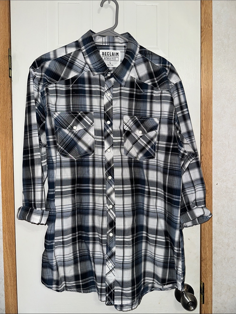 Men’s Black & White Plaid Button-Up Shirt